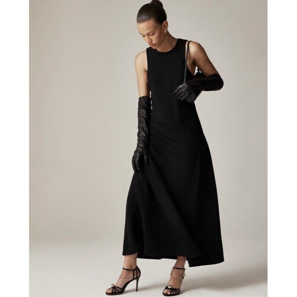 J.CREW Dress Womens 8 Black A Line Crepe Long Formal Choral Sleeveless New